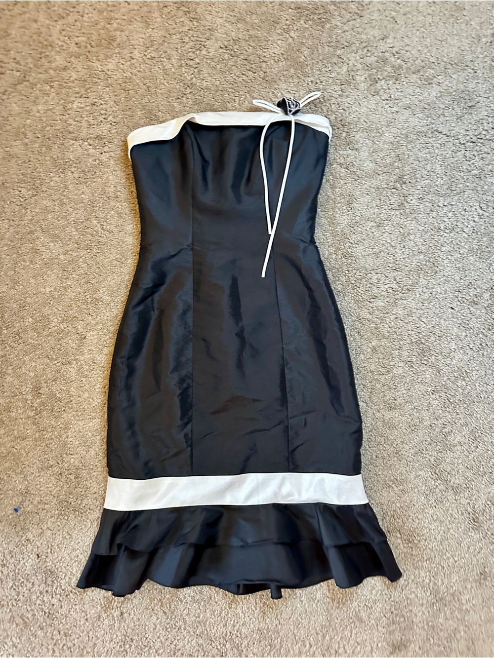 Milly Black Strapless Cocktail Dress with White Trim